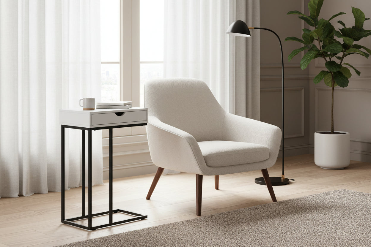 TABLE D'APPOINT - 25"H / BLANC / MÉTAL NOIR