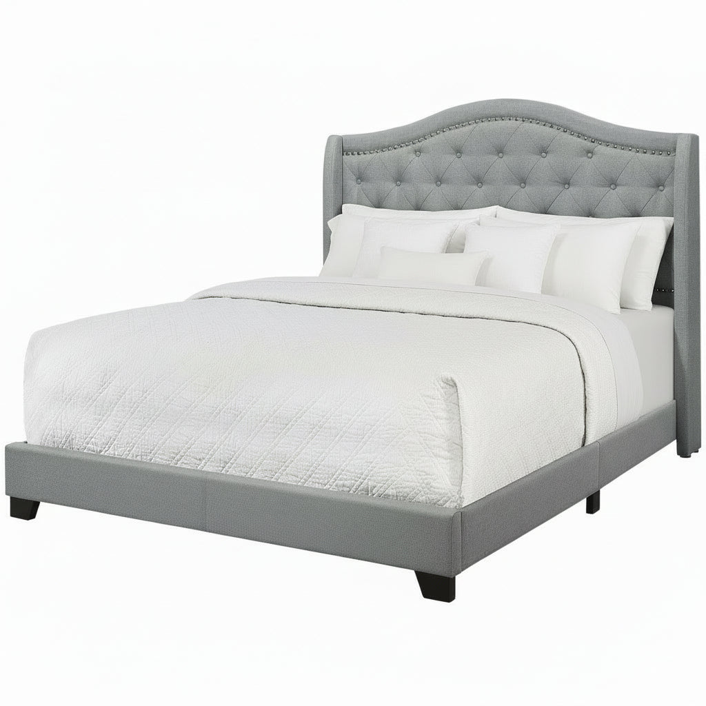 LIT - QUEEN SIZE / LIN GRIS AVEC BORDURE CHROMÉE