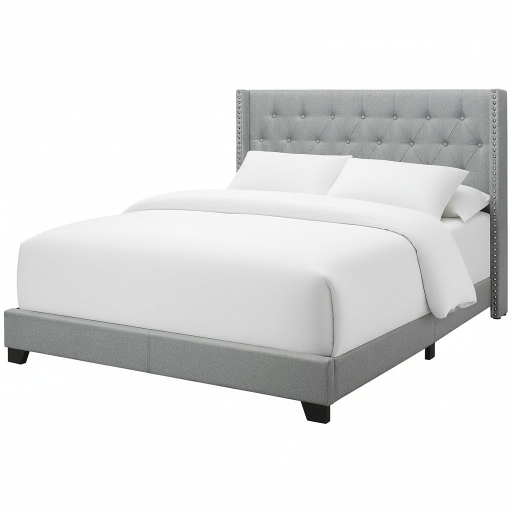 LIT - QUEEN SIZE / LIN GRIS AVEC BORDURE CHROMÉE