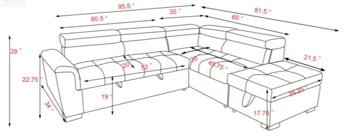 SOFA COUCH SLEEPER BED MEASUREMENTS
